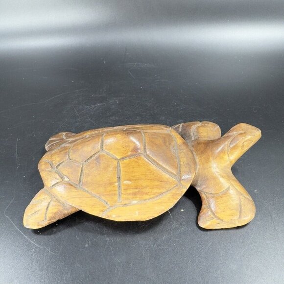 Vintage Hand Carved Wooden Turtle Figurine Decor Whimsical Wood Figure Hand Made - Picture 15 of 15